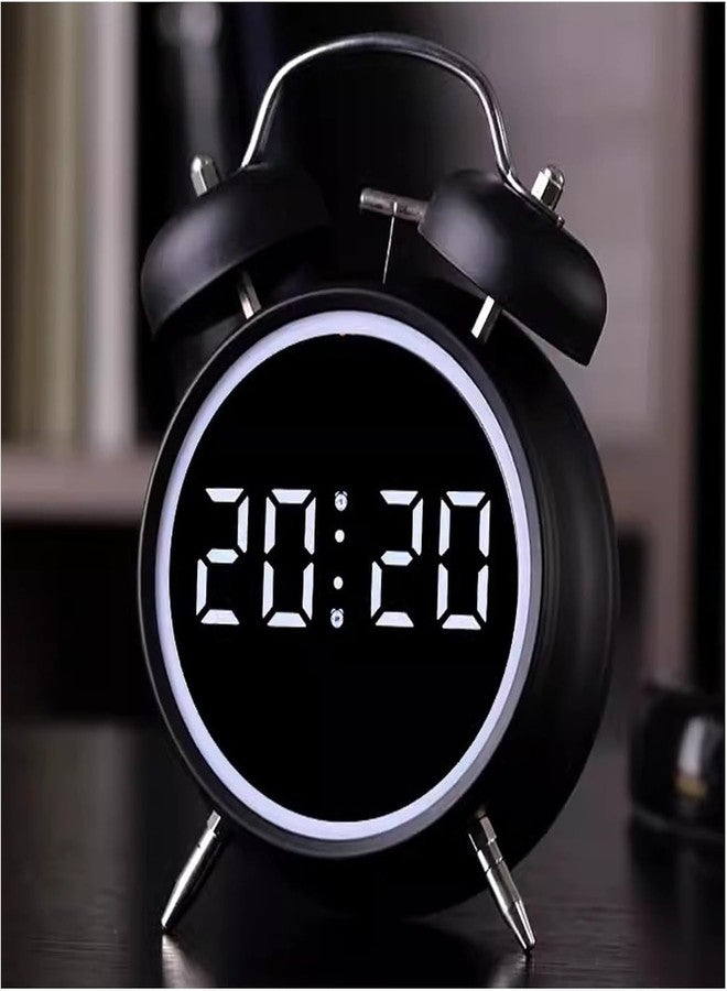 LEVGRY Alarm Clock, Digital Alarm Clock with Large LED Display, Silent Round, Small, Analogue, Modern, Digital Clock with Date and Temperature Display, USB Network Connection (Black) - Image 1